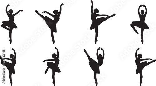 Black Solid Ballet Arabesque Silhouettes Set of Six on White Background