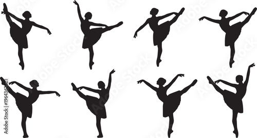 Black Solid Ballet Fondu Frappe Silhouettes Set of Six on White Background