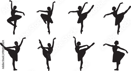 Black Solid Ballet Fondu Frappe Silhouettes Set of Six on White Background