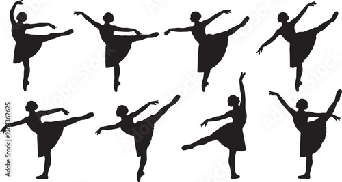 Black Solid Ballet Fondu Frappe Silhouettes Set of Six on White Background