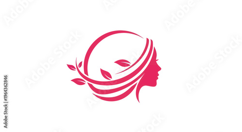 Womans profile with floral and circle element