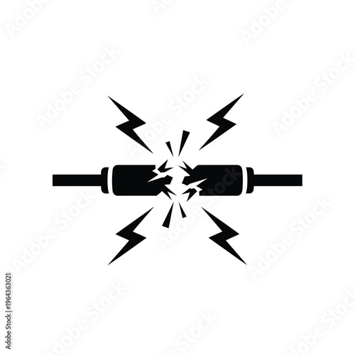 Illustration of vector broken electrical plug with lightning bolts