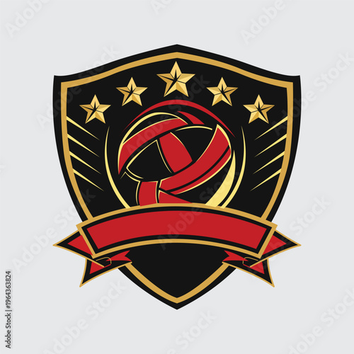 Premium basketball club crest logo set, modern shield badges with ball, stars and ribbon, luxury black red gold sports emblem vector collection