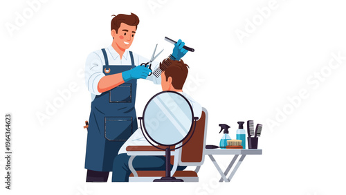 Barber's Precision: A skilled barber, with focus and precision, meticulously trims a client's hair, showcasing the art of grooming.