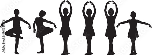 Black Solid Ballet Student Silhouettes Set of Six on White Background