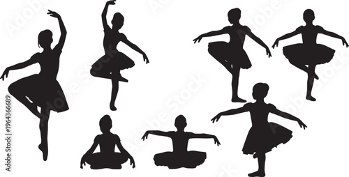 Black Solid Ballet Student Silhouettes Set of Six on White Background