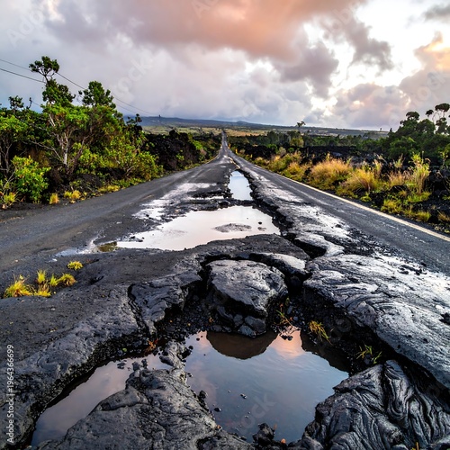 Road Through Lava Field - A Journey Through Volcanic Landscape.
