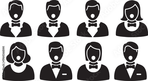 Black Solid Barbershop Quartet Silhouettes Set of Six on White Background