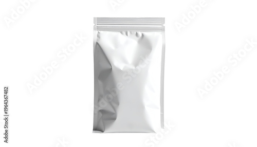 Isolated white, sealed, crinkled bag against black background