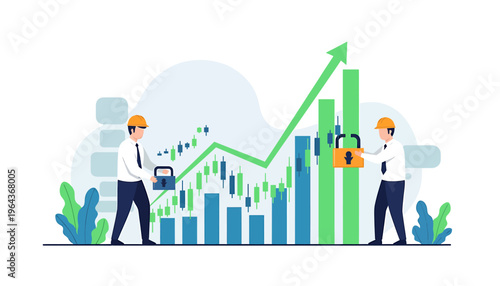 Business growth and security concept with stock market chart.