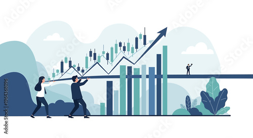 Business growth chart with people analyzing financial data.