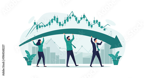 Business people holding up a falling stock market graph.