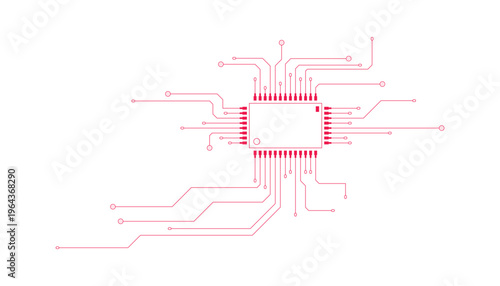 Red Circuit Board Layout Vector Illustration on a White Background