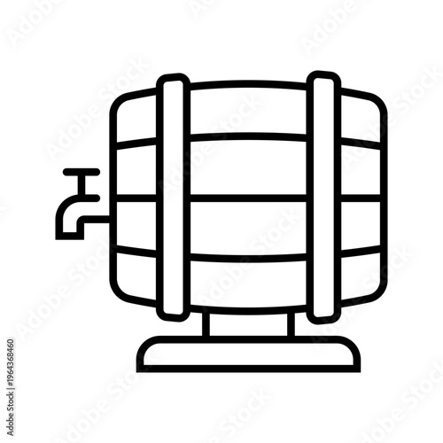 Beer keg icon. Food and brewing line symbol. Black and white.
