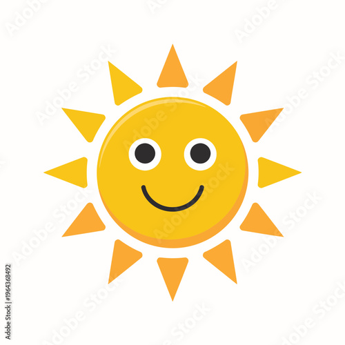 Smiling Yellow Sun with Orange Rays Isolated on White Background
