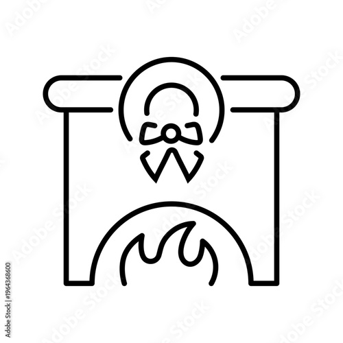 Christmas fireplace icon. Home and holiday decor line symbol. Black and white.