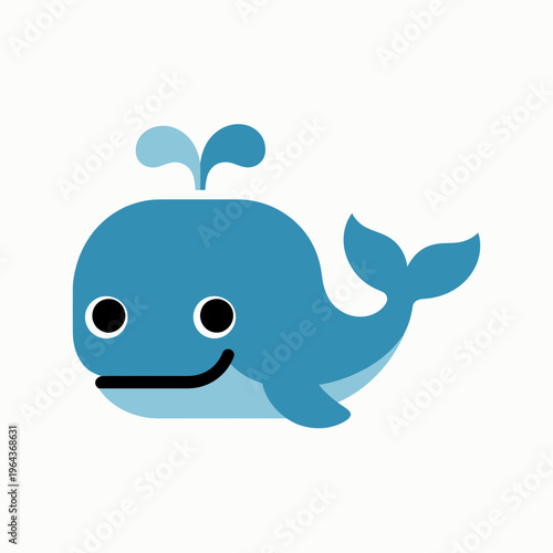 Blue Whale Cartoon Character Smiling on White Background