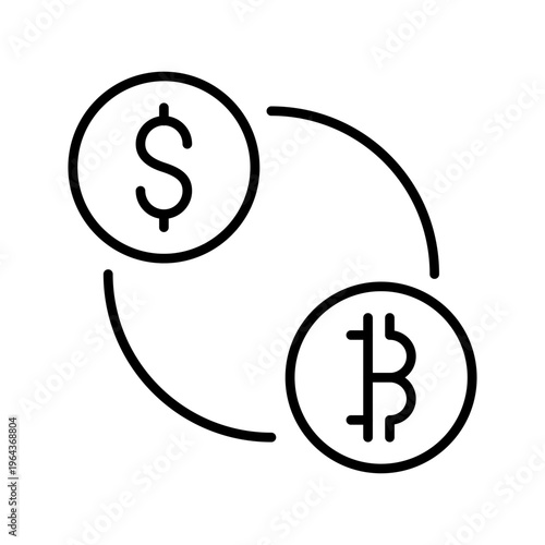 Dollar bitcoin exchange icon. Business and currency exchange line symbol. Black and white.