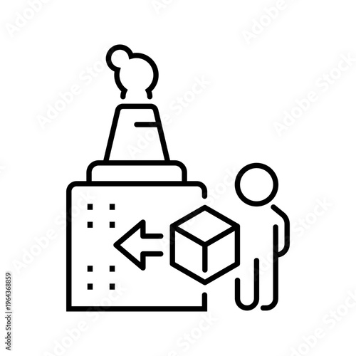 3d printing icon. Industry and additive manufacturing line symbol. Black and white.