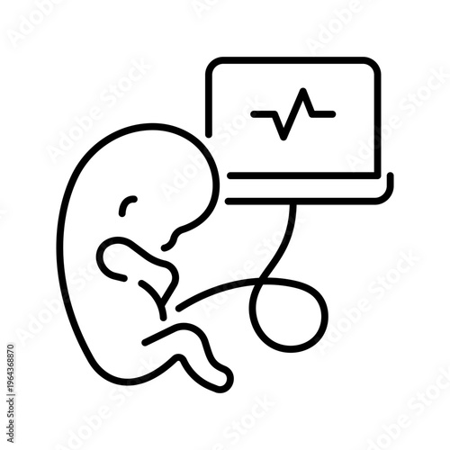 Embryo monitoring icon. Healthcare and assisted reproduction line symbol. Black and white.