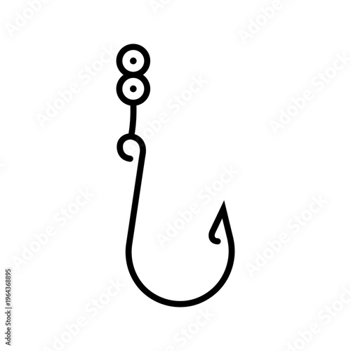 Fish hook icon. Outdoors and fishing gear line symbol. Black and white.