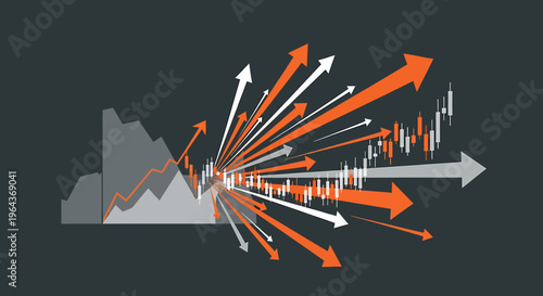 Financial market growth and upward trend arrows illustration.