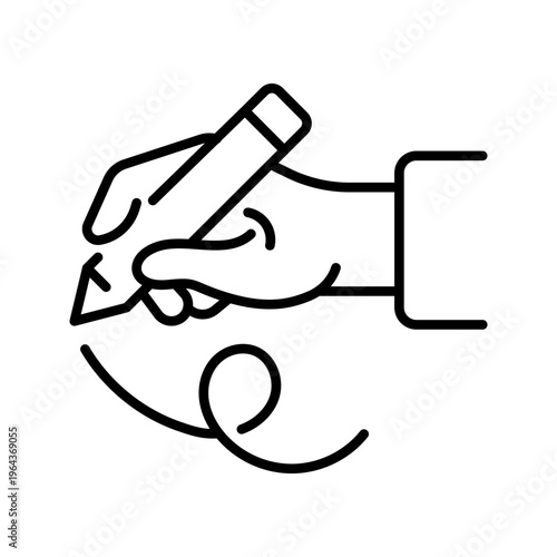 Hand writing icon. Business and documentation line symbol. Black and white.
