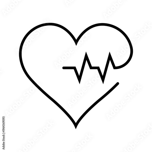 Heart beat icon. Healthcare and cardiology line symbol. Black and white.