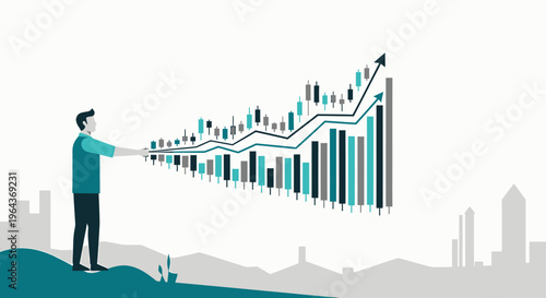 Man analyzing stock market financial trading graph with upward trend.
