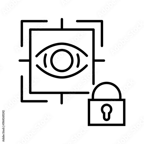Iris scanner icon. Technology and biometrics line symbol. Black and white.