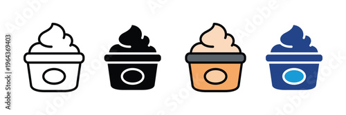 Cosmetic cream pot for skin care, facial moisturizer and beauty treatment product icon set. Dermatological ointment and lotion container symbol. Vector Illustration.