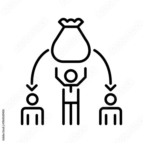 Money distribution icon. Business and payouts line symbol. Black and white.