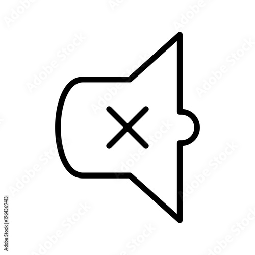 Mute speaker icon. Technology and audio line symbol. Black and white.