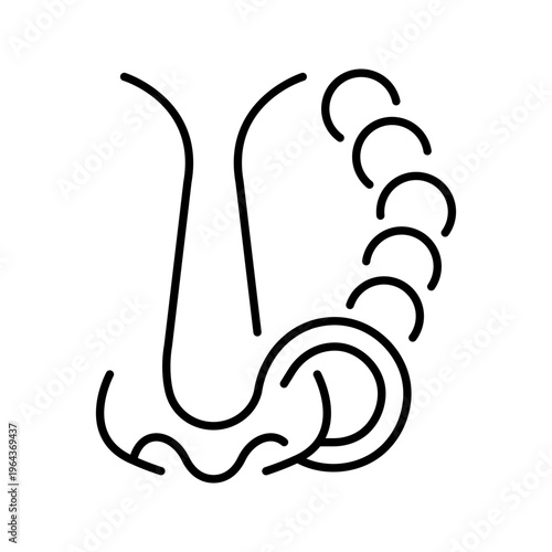 Nose piercing icon. Fashion and body piercing line symbol. Black and white.