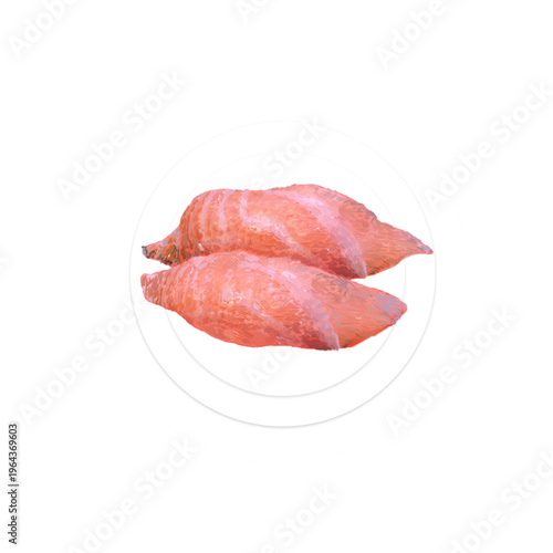 Hand-painted bluefin tuna Otoro sushi on a white plate, isolated on transparent background