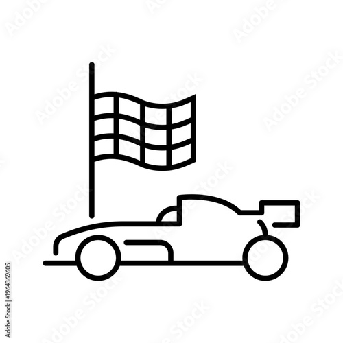 Race car icon. Sports and motorsport line symbol. Black and white.