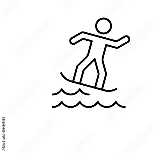 Surfer wave icon. Sports and surfing line symbol. Black and white.