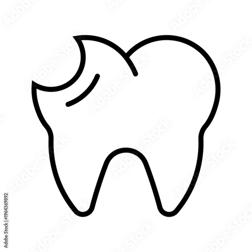Tooth fracture icon. Healthcare and dentistry line symbol. Black and white.