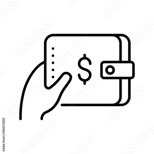 Wallet money icon. Business and payments line symbol. Black and white.