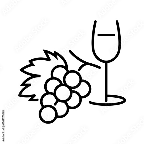 Wine glass icon. Food and wine line symbol. Black and white.