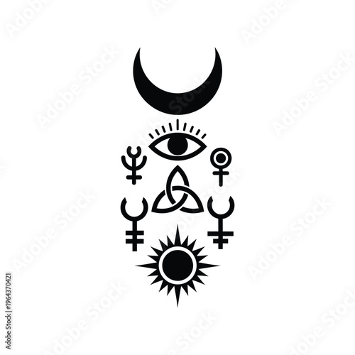 Black and white occult mystical symbols.