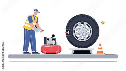 Tire Inspection and Maintenance: A technician inspects a tire for wear and tear, using specialized equipment to ensure safe and efficient performance.