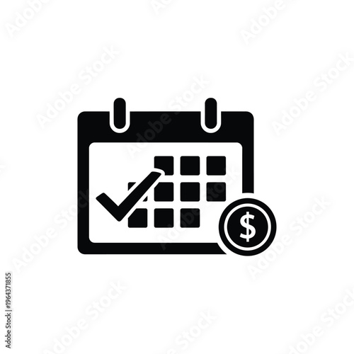 Illustration of vector calendar icon with checkmark and dollar sign