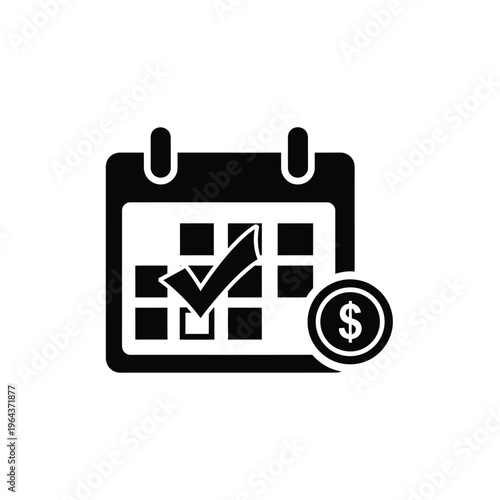 Illustration of vector calendar icon with checkmark and dollar sign