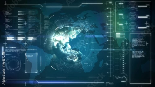 The blue global business interface is a digital animation of light movement and colour concept