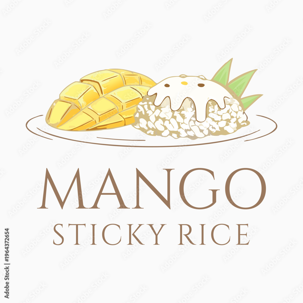 Fototapeta premium Mango sticky rice logo vector illustration template