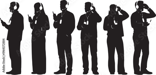 Black Solid Audio Guide Silhouettes Set of Six on White Background