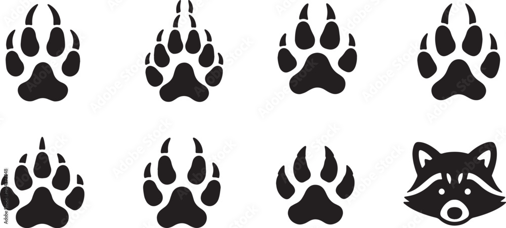 Fototapeta premium Black Solid Autumn Forest Animal Track Silhouette Icons