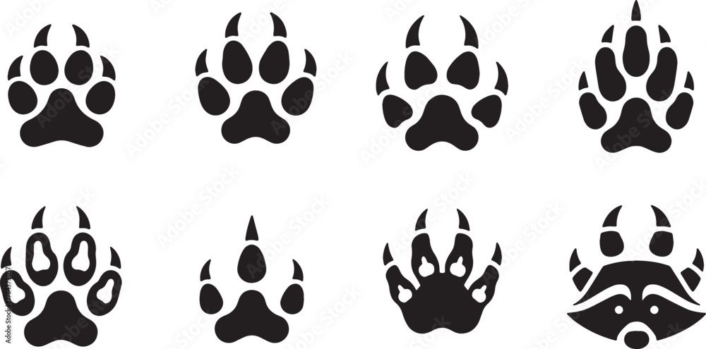 Fototapeta premium Black Solid Autumn Forest Animal Track Silhouette Icons