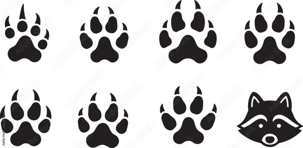 Fototapeta premium Black Solid Autumn Forest Animal Track Silhouette Icons